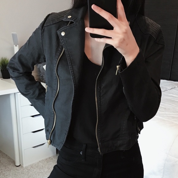 •UO Black Denim Moto Utility Jacket• - Picture 6 of 6